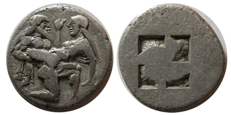 ISLANDS of THRACE, THASOS. Ca. 500-480 BC. AR Stater (7.87 gm; 20 mm). Satyr adv...