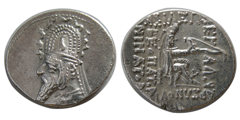 KINGS of PARTHIA. Sinatruces. 93-70 BC. Silver Drachm (4.16 gm; 19 mm). Rhagae M...