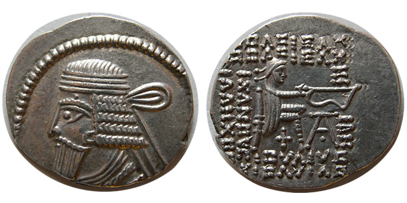 KINGS of PARTHIA, Vologases I. second reign, ca. AD 58-77. Silver Drachm (3.57 g...