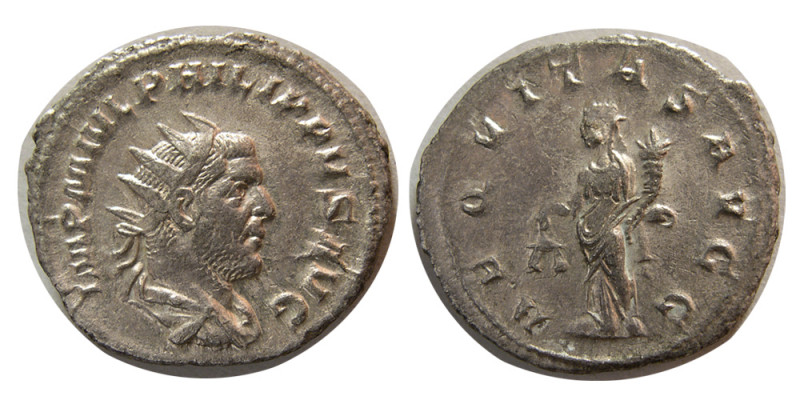 ROMAN EMPIRE. Philip I. 244-249 AD. AR Antoninianus (4.67 gm; 22 mm). Antioch mi...