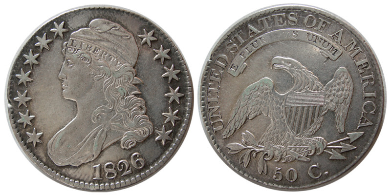 UNITED STATES. 1826 Capped Bust. Liberty Half Dollar (50 Cents). Minor ding at 9...