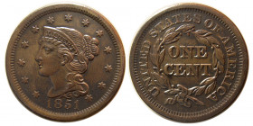 UNITED STATES. 1851. Braided Hair Large Cent. Choice UNC.
