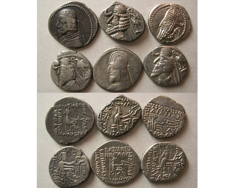 Group Lot of 6 Parthian Silver Drachms. Different rulers and mints. Average grad...