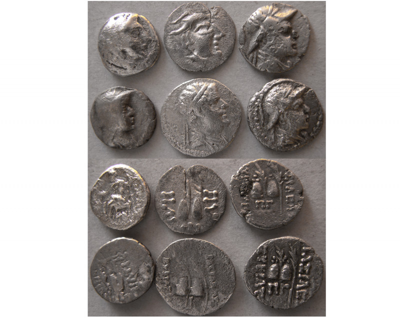 Group Lot of 6 Silver Obols. Lot includes 1 Alexander III of Macedon and 5 Baktr...