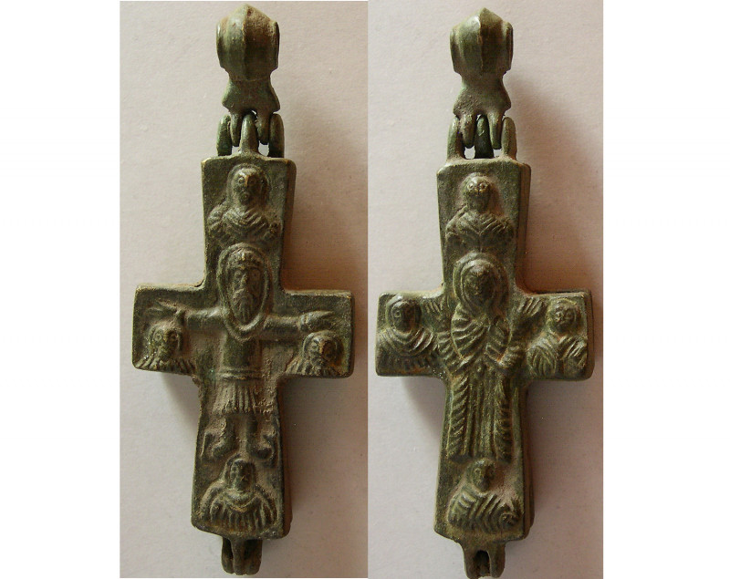BYZANTINE EMPIRE. Ca. 9-10th Century AD. Bronze double-sided Cross (65.07 gm; 96...