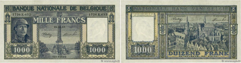Country : BELGIUM 
Face Value : 1000 Francs  
Date : 26 février 1945 
Period/Pro...