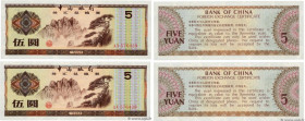 Country : CHINA 
Face Value : 5 Yuan Consécutifs 
Date : (1979) 
Period/Province/Bank : Foreign Exchange Certificate 
Catalogue reference : P.FX4 
Alp...