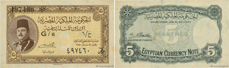 Country : EGYPT 
Face Value : 5 Piastres  
Date : (1940) 
Period/Province/Bank :...