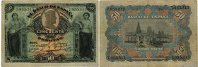 Country : SPAIN 
Face Value : 50 Pesetas  
Date : 15 juillet 1907 
Period/Province/Bank : Banco de Espana 
Catalogue reference : P.63a 
Alphabet - sig...