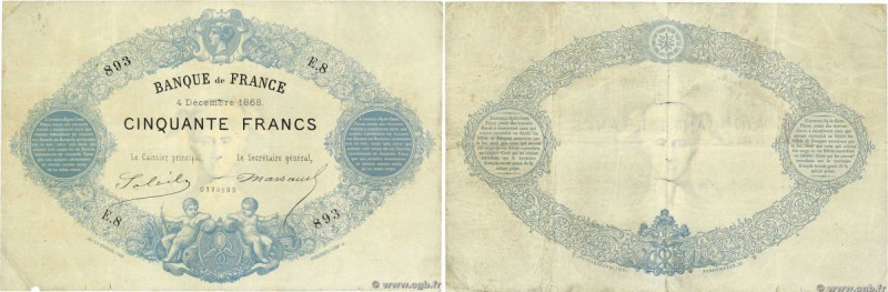 Country : FRANCE 
Face Value : 50 Francs type 1868 - Bleu à indices Noirs Petit ...