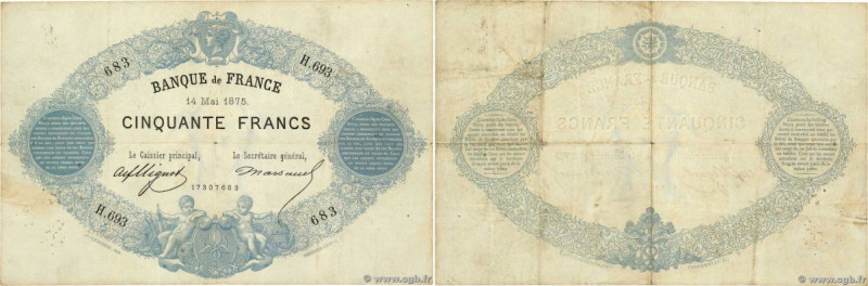 Country : FRANCE 
Face Value : 50 Francs type 1868 - Bleu à indices Noirs  
Date...