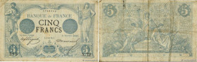 Country : FRANCE 
Face Value : 5 Francs NOIR  
Date : 04 janvier 1872 
Period/Province/Bank : Banque de France, XXe siècle 
Catalogue reference : F.01...