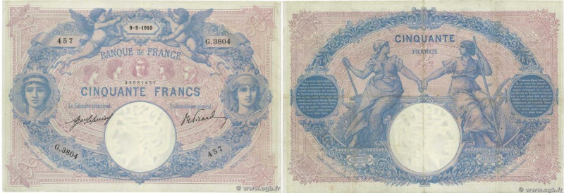 Country : FRANCE 
Face Value : 50 Francs BLEU ET ROSE  
Date : 09 septembre 1910...