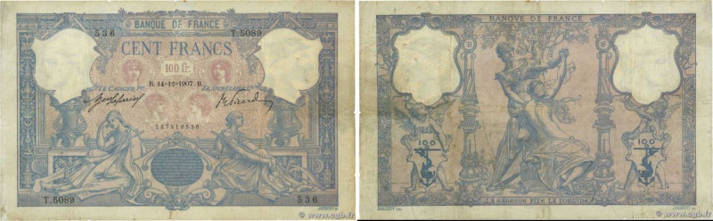 Country : FRANCE 
Face Value : 100 Francs BLEU ET ROSE  
Date : 14 décembre 1907...