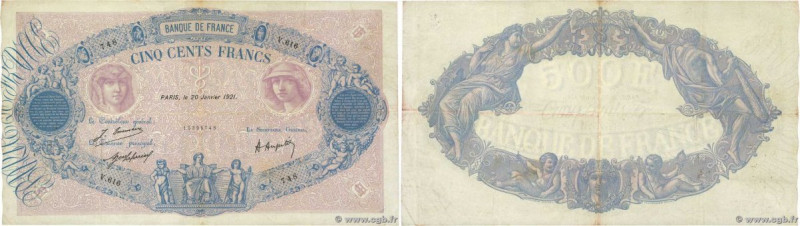 Country : FRANCE 
Face Value : 500 Francs BLEU ET ROSE  
Date : 20 janvier 1921 ...