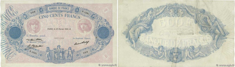 Country : FRANCE 
Face Value : 500 Francs BLEU ET ROSE  
Date : 19 février 1931 ...