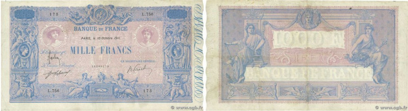 Country : FRANCE 
Face Value : 1000 Francs BLEU ET ROSE  
Date : 10 octobre 1911...