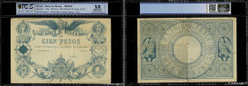 Country : MEXICO 
Face Value : 100 Pesos Épreuve 
Date : 1866 
Period/Province/Bank : Banco de Mexico 
Catalogue reference : P.9p 
Commentary : Épreuv...
