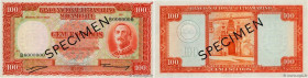 Country : MOZAMBIQUE 
Face Value : 100 Escudos Spécimen 
Date : 24 juillet 1958 
Period/Province/Bank : Banco Nacional Ultramarino 
Catalogue referenc...