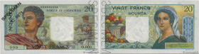 Country : NEW CALEDONIA 
Face Value : 20 Francs Spécimen 
Date : (1963) 
Period/Province/Bank : Banque de l'Indochine 
Catalogue reference : P.50cs 
A...