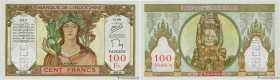 Country : TAHITI 
Face Value : 100 Francs Spécimen 
Date : (1956-1960) 
Period/Province/Bank : Banque de l'Indochine 
Catalogue reference : P.14cs 
Al...