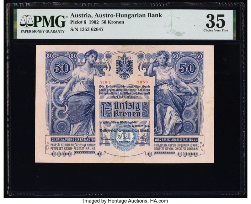 Austria Austro-Hungarian Bank 50 Kronen 2.1.1902 Pick 6 PMG Choice Very Fine 35....