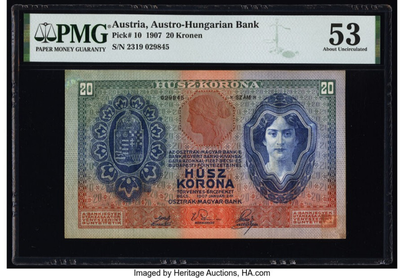 Austria Austro-Hungarian Bank 20 Kronen 2.1.1907 Pick 10 PMG About Uncirculated ...