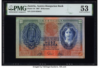 Austria Austro-Hungarian Bank 20 Kronen 2.1.1907 Pick 10 PMG About Uncirculated 53. Previously mounted.

HID09801242017

© 2022 Heritage Auctions | Al...