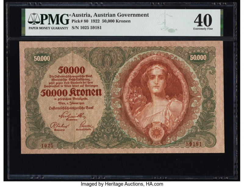 Austria Austrian Government 50,000 Kronen; 5 Schillinge 2.1.1922; 2.1.1925 Pick ...