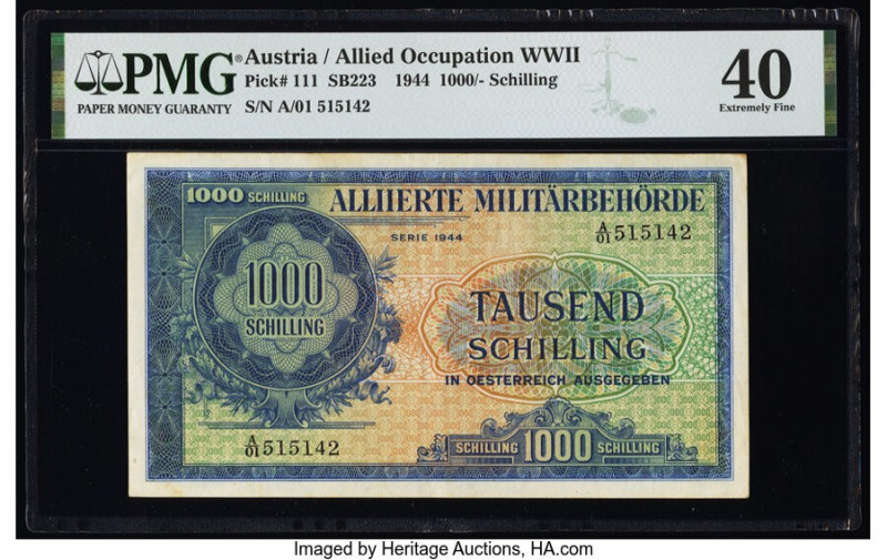 Austria Allied Military Authority 1000 Schilling 1944 Pick 111 PMG Extremely Fin...