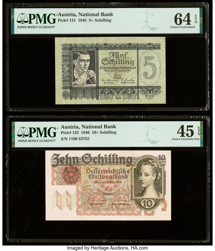 Austria Austrian National Bank 5; 10 Schilling 4.9.1945; 2.2.1946 Pick 121; 122 ...