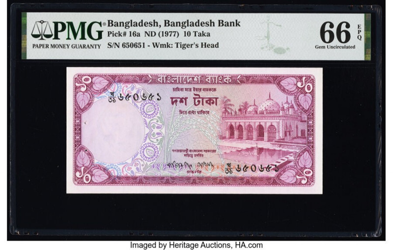 Bangladesh Bangladesh Bank 10 Taka ND (1977) Pick 16a PMG Gem Uncirculated 66 EP...