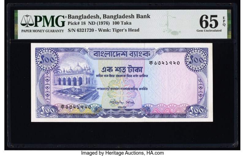Bangladesh Bangladesh Bank 100 Taka ND (1976) Pick 18 PMG Gem Uncirculated 65 EP...