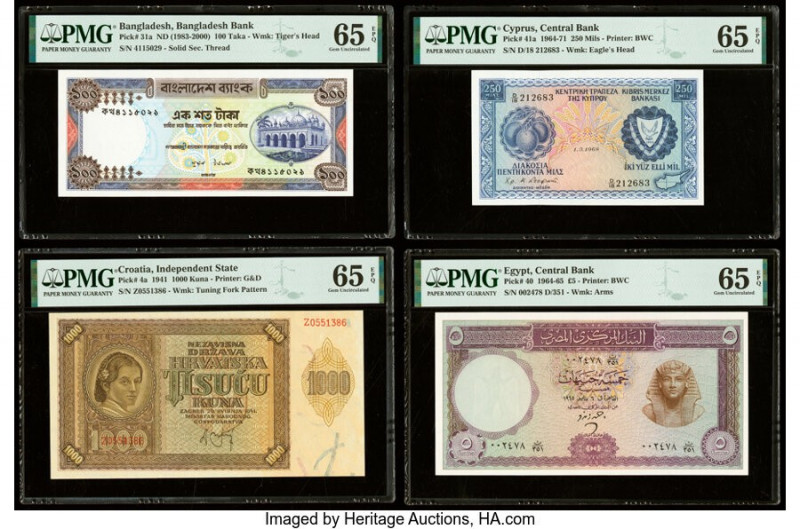 Bangladesh, Croatia, Cyprus & Egypt Group Lot of 4 Examples PMG Gem Uncirculated...