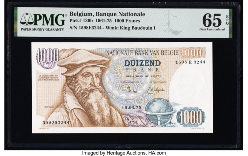 Belgium Nationale Bank Van Belgie 1000 Francs 19.6.1975 Pick 136b PMG Gem Uncirc...