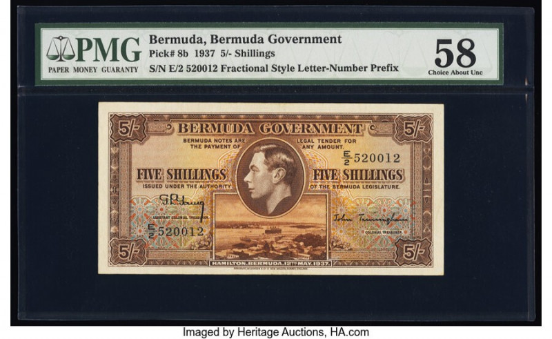 Bermuda Bermuda Government 5 Shillings 12.5.1937 Pick 8b PMG Choice About Unc 58...