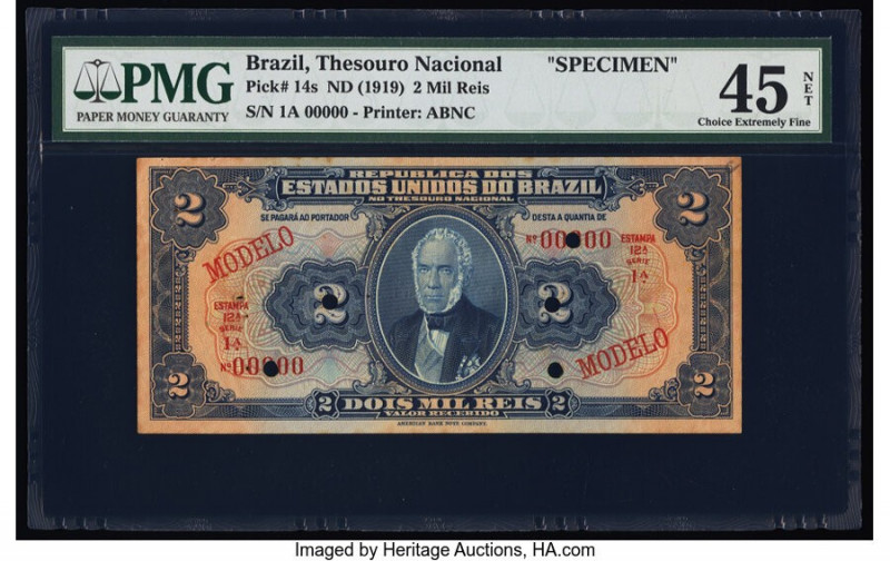 Brazil Thesouro Nacional 2 Mil Reis ND (1919) Pick 14s Specimen PMG Choice Extre...