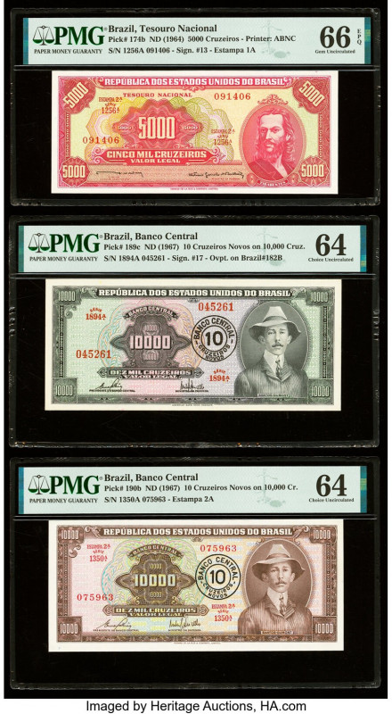 Brazil Tesouro Nacional 5000 Cruzeiros ND (1964) Pick 174b PMG Gem Uncirculated ...