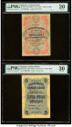 Bulgaria Bulgaria National Bank 5 Leva Zlato; 5 Leva Srebro ND (1907); (1916) Pick 7a; 16a Two Examples PMG Very Fine 20; Very Fine 30. Ink is noted o...