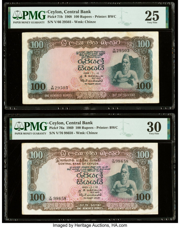 Ceylon Central Bank of Ceylon 100 Rupees 10.1.1968; 10.5.1969 Pick 71b; 76a Two ...