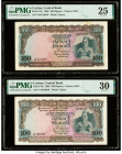 Ceylon Central Bank of Ceylon 100 Rupees 10.1.1968; 10.5.1969 Pick 71b; 76a Two Examples PMG Very Fine 25; Very Fine 30. Annotations are mentioned on ...