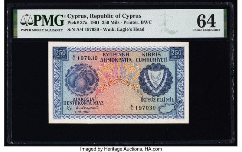 Cyprus Central Bank of Cyprus 250 Mils 1.12.1961 Pick 37a PMG Choice Uncirculate...