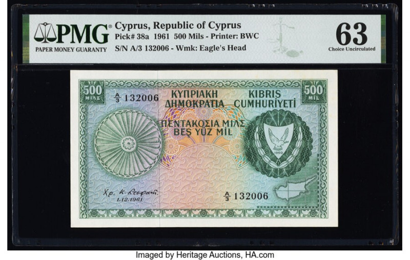 Cyprus Central Bank of Cyprus 500 Mils 1.12.1961 Pick 38a PMG Choice Uncirculate...