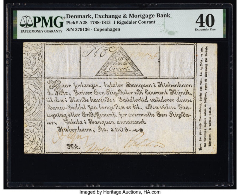 Denmark Copenhagen Notes, Exchange and Mortgage Bank 1 Rigsdaler Courant 1803 Pi...