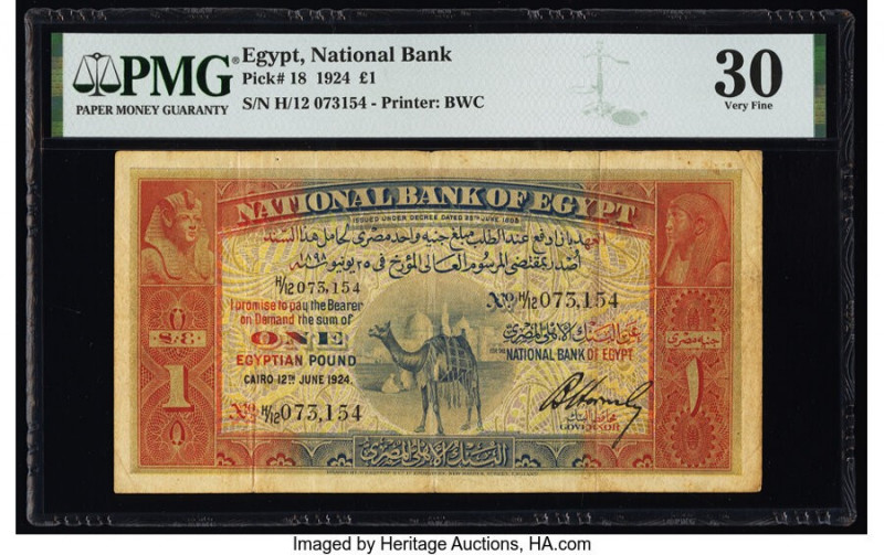 Egypt National Bank of Egypt 1 Pound 12.6.1924 Pick 18 PMG Very Fine 30. 

HID09...