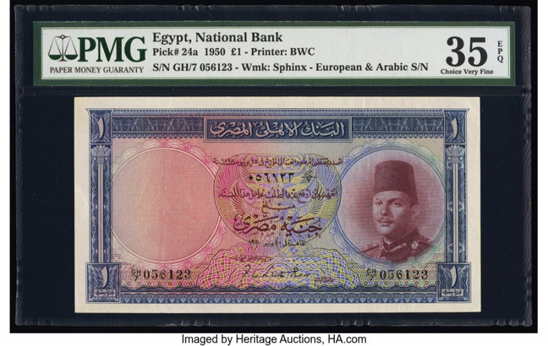 Egypt National Bank of Egypt 1 Pound 1950 Pick 24a PMG Choice Very Fine 35 EPQ. ...