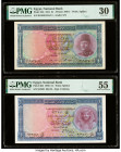 Egypt National Bank of Egypt 1 Pound 1951; 1960 Pick 24b; 30d Two Examples PMG Very Fine 30; About Uncirculated 55.. Stains are mentioned for Pick 24b...