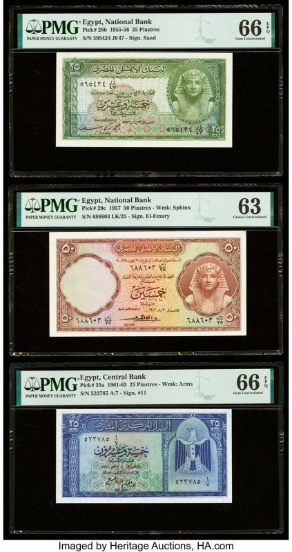 Egypt National Bank of Egypt 25; 50 Piastres (1955-1957) Pick 28b; 29c Two Examp...