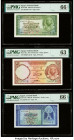 Egypt National Bank of Egypt 25; 50 Piastres (1955-1957) Pick 28b; 29c Two Examples PMG Gem Uncirculated 66 EPQ; Choice Uncirculated 63; Egypt Central...