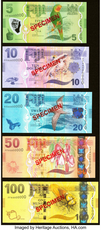 Fiji 2012 Specimen Set of 5 Examples Crisp Uncirculated. Red Specimen overprints...